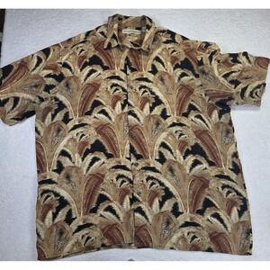 Munsingwear Hawaiian Shirt Mens Large Palm Leaf Rayon Button Up Camp Tropical